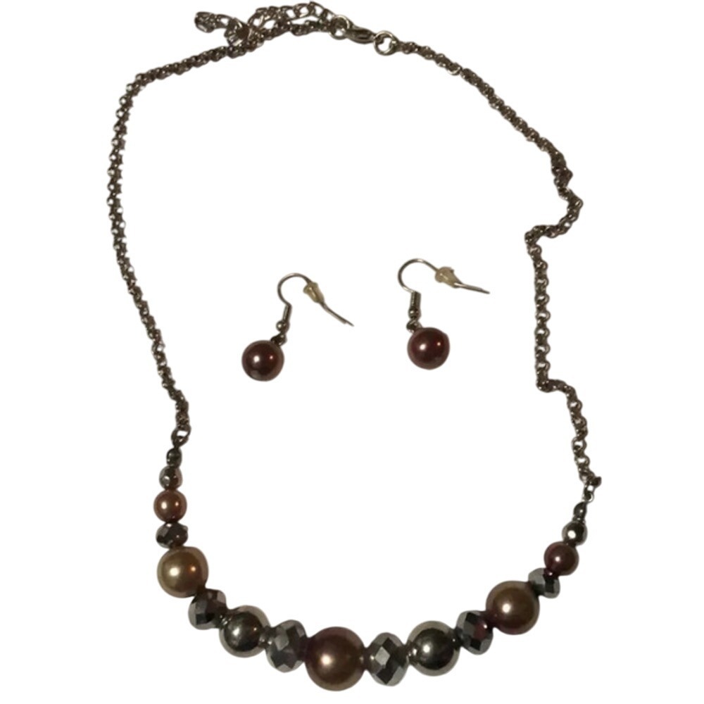 Beaded Necklace and Earring Set Bronze Brown Gray Fashion Jewelry